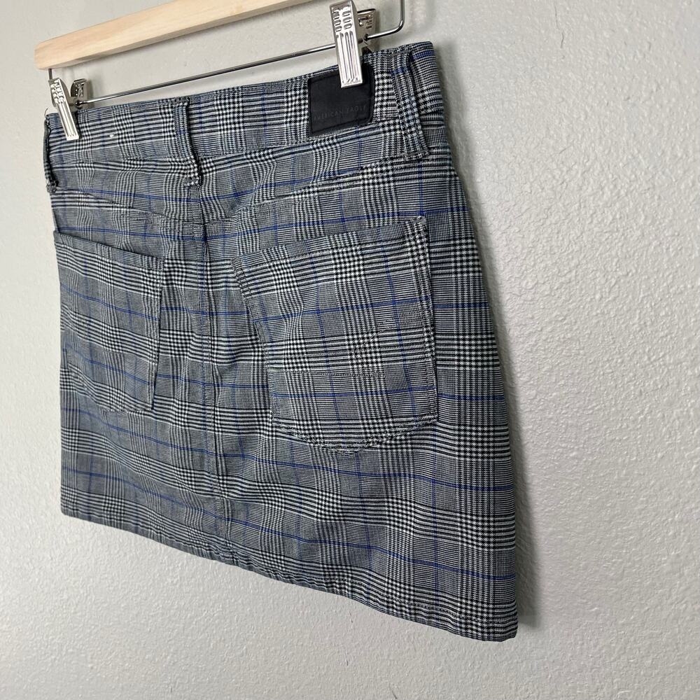 American Eagle Women's Size 4 Hi-Rise Mini Skirt Black Blue White Plaid Stretch - Picture 10 of 12